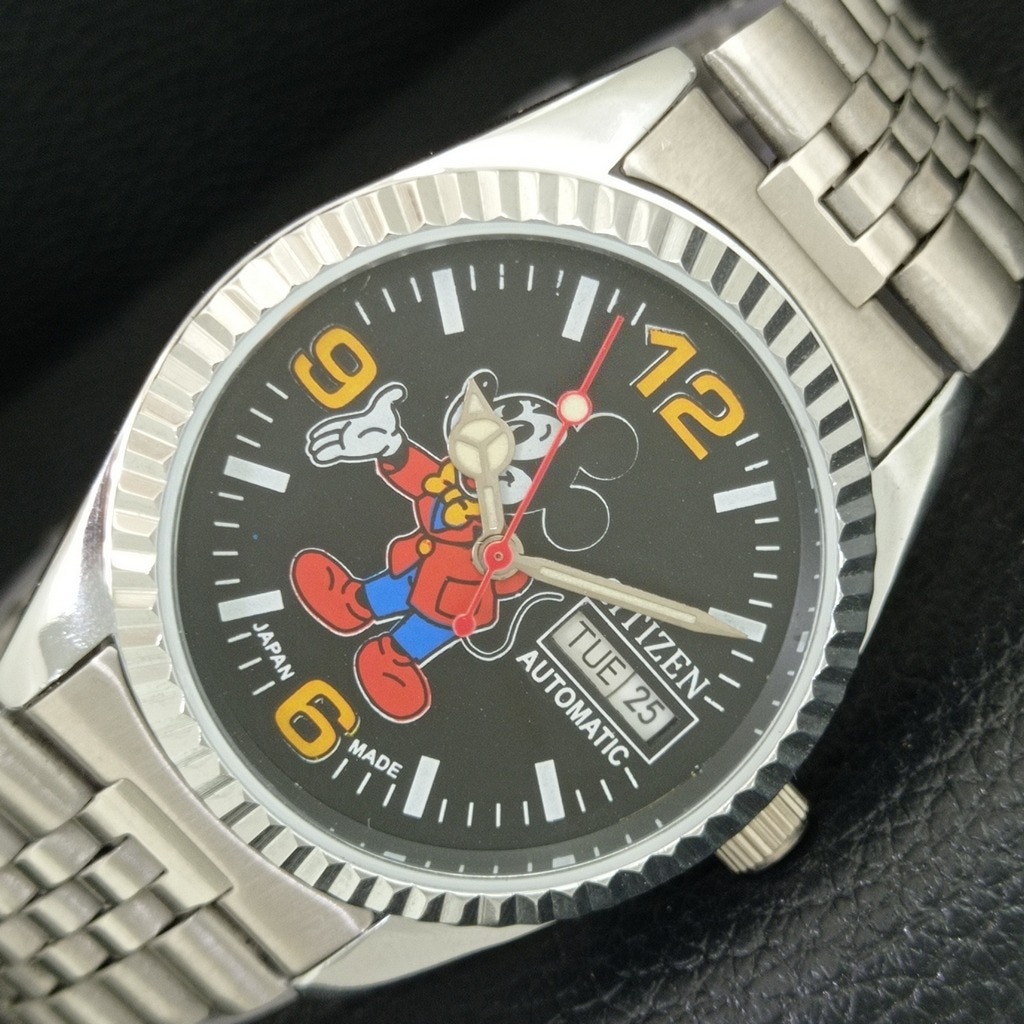 Vintage 1971 Citizen Automatic Mens Silver Watch WDaydate  Black Accents